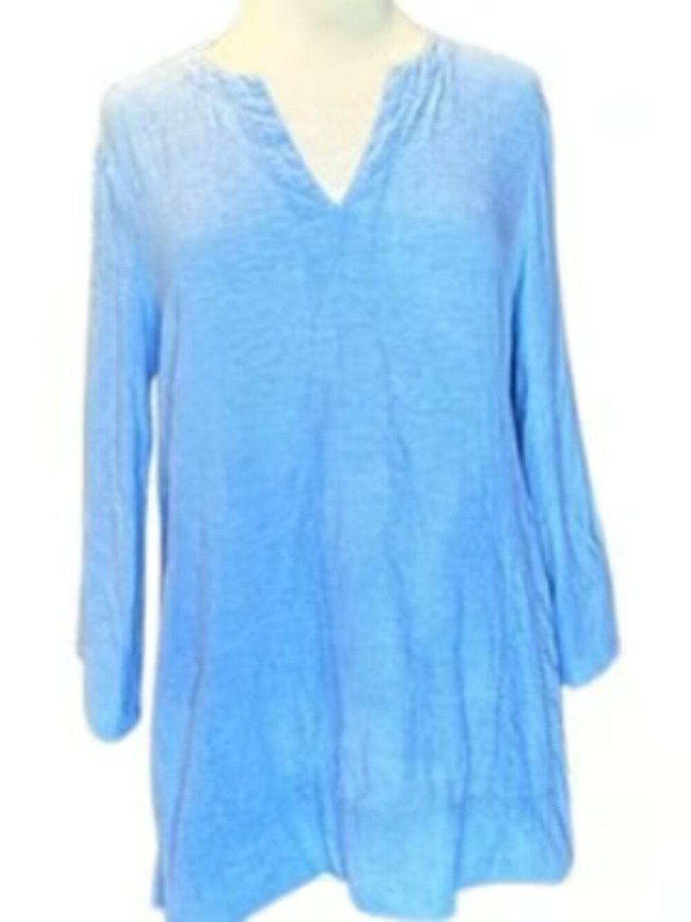 Lands End Blue Tunic 3/4 Sleeve Top Nautical Long Sleeve Blouse V-Neck Small